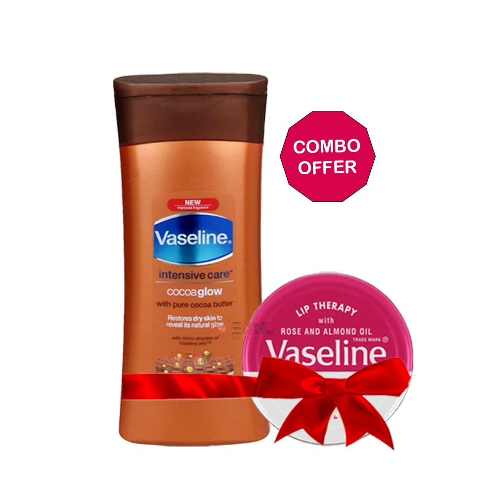 Combo Offer Vaseline cocoa glow 200ml & Lip therapy Rosy Lip 20gm